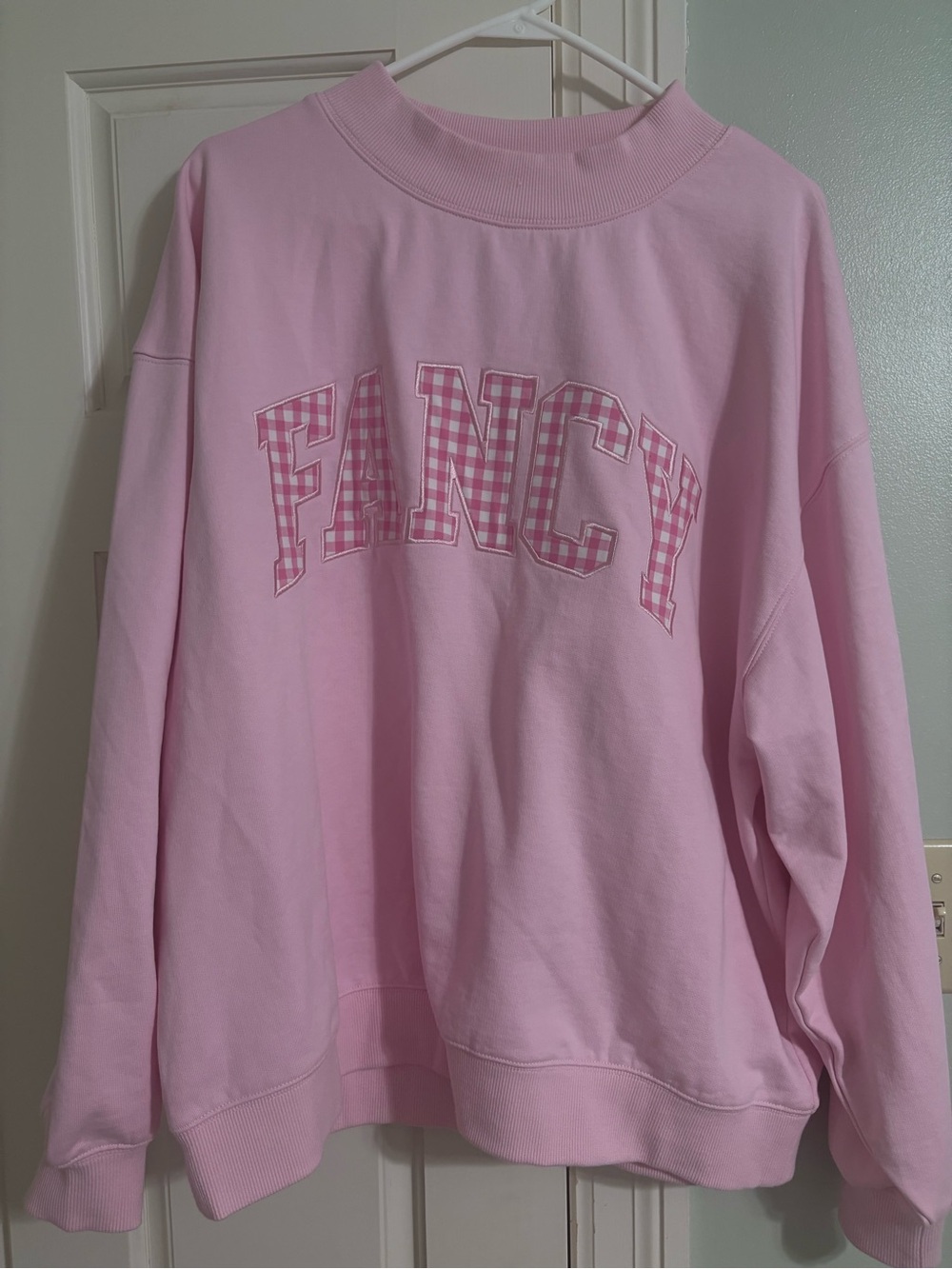 Brand New Fancy D Boutique Pink 'FANCY' Gingham Letter Mockneck Sweatshirt